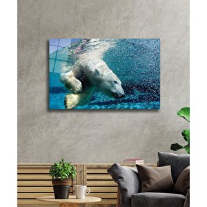 Beyaz Ayı Cam Tablo White Bear In Sea 50x70 cm