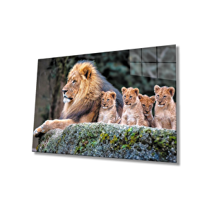 Aslanlar Cam Tablo Lions Table 50x70 cm