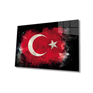 Siyah Fonlu Türk Bayrağı Ay Yıldız Cam Siyah Fon 36x23 cm