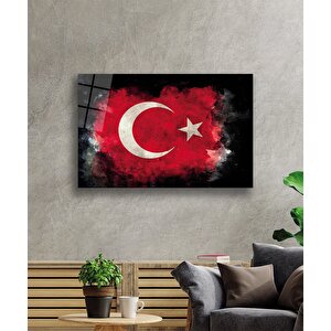 Siyah Fonlu Türk Bayrağı Ay Yıldız Cam Siyah Fon 36x23 cm