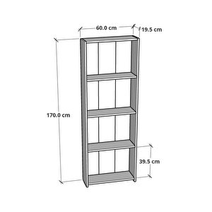 5 Raflı Kitaplık Seti Arkalıklı Geniş Raf Kütüphane 170 Cm Atlantik Çam - Beyaz
