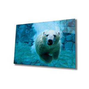 Beyaz Kutup Ayısı Cam Tablo Ice Bear 36x23 cm