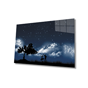 Arkadaş Dans Gece Yıldız Cam Tablo 36x23 cm
