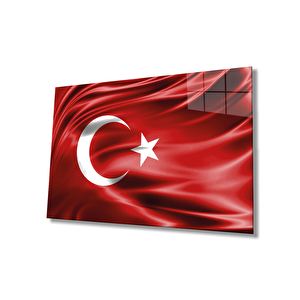 Kırmızı Dalgalı Türk Bayrağı Cam Tablo Ev Ve Ofis Duvar Dekoru 36x23 cm