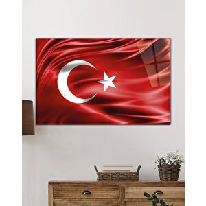 Kırmızı Dalgalı Türk Bayrağı Cam Tablo Ev Ve Ofis Duvar Dekoru 50x70 cm