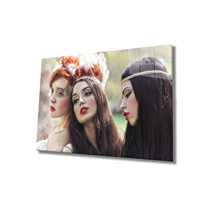 Kadınlar 3 Arkadaş Cam Tablo 50x70 cm