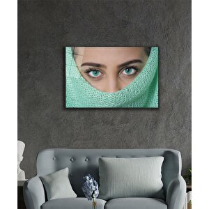 Kadınlar Turkuaz Göz Cam Tablo Women Turquoise Eye 50x70 cm