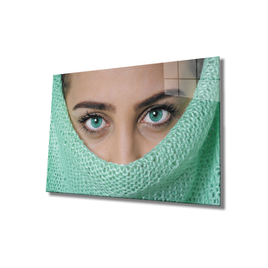 Kadınlar Turkuaz Göz Cam Tablo Women Turquoise Eye 36x23 cm