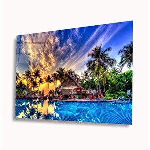 Palmiyeler Ve Havuz Cam Tablo 50x70 cm