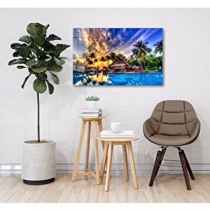 Palmiyeler Ve Havuz Cam Tablo 50x70 cm