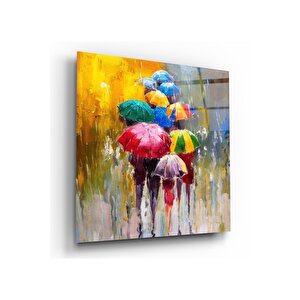 Renkli Şemsiyeler Cam Tablo 30x30 cm