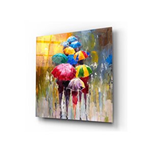 Renkli Şemsiyeler Cam Tablo 50x50 cm