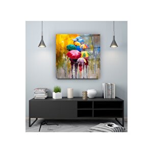 Renkli Şemsiyeler Cam Tablo 50x50 cm