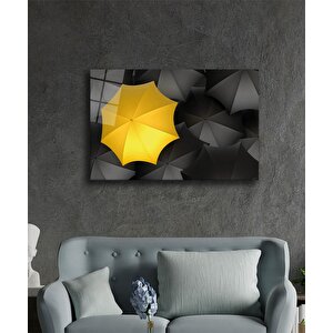 Sarı Siyah Şemsiye İllüstrasyon Cam Tablo 36x23 cm