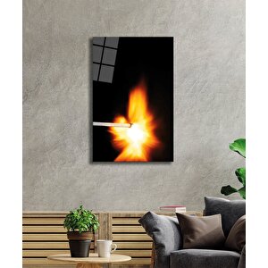 Sarı Kibrit Ateş Cam Tablo Match Fire 50x70 cm