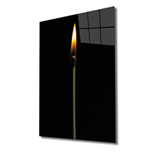 Ateş Kibrit Cam Tablo Fire Matches Glas 36x23 cm