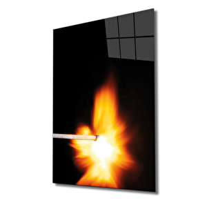 Sarı Kibrit Ateş Cam Tablo Match Fire 36x23 cm