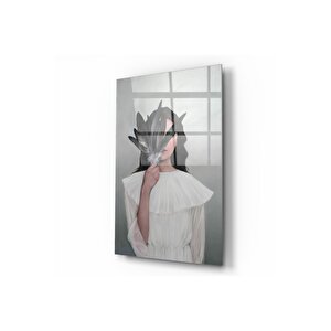 Kadın Ve Kuş Tüyü Cam Tablo 60x90 cm