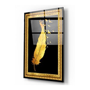 Gold Tüy Ve Kuşlar Cam Tablo 50x70 cm