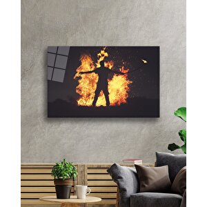 Ateş Ve Adam Cam Tablo 90x60 cm