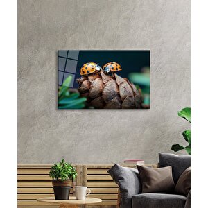 Uğur Böceği Ve Yaprak Cam Tablo Ev Ve Ofis Duvar Dekoru 36x23 cm
