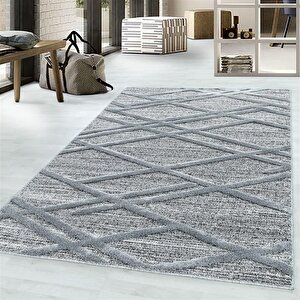 Oturma Odası Halısı, High-low Efektli, Gri Boho Halı, Kolay Bakım 60x110 cm