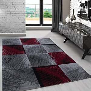 Tasarım Kısa Tüylü Halı, Kareli Desenli, Benekli Siyah Ve Kırmızı, Oturma Odası Halısı 80x300 cm
