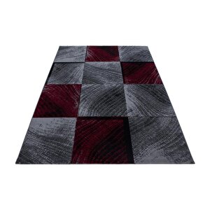 Tasarım Kısa Tüylü Halı, Kareli Desenli, Benekli Siyah Ve Kırmızı, Oturma Odası Halısı 80x150 cm