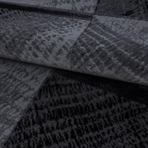 Tasarım Kısa Tüylü Halı, Kareli Desenli, Benekli Siyah-gri, Oturma Odası Halısı