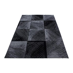 Tasarım Kısa Tüylü Halı, Kareli Desenli, Benekli Siyah-gri, Oturma Odası Halısı 80x300 cm