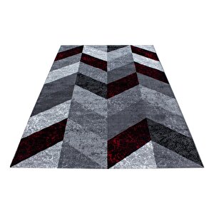 Modern Desenli Halı Geometrik Kareli Tasarım Siyah Gri Kırmızı Beyaz 200x290 cm