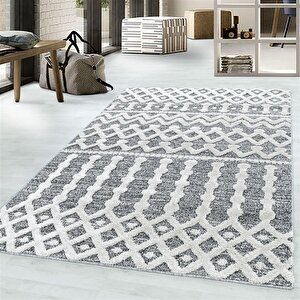Oturma Odası Halısı, High-low Efektli, Gri Boho Halı, Kolay Bakım 120x170 cm