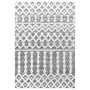 Oturma Odası Halısı, High-low Efektli, Gri Boho Halı, Kolay Bakım 120x170 cm