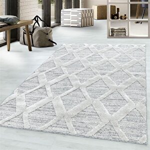 Oturma Odası Halısı, High-low Efektli, Gri Boho Halı, Kolay Bakım 60x110 cm