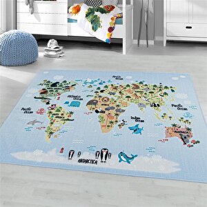 Çocuk Halısı Dünya Haritası Tasarımı Erkek-kız Oyun Halısı Kreş 140x200 cm