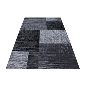 Tasarım Kısa Tüylü Halı, Kareli Tasarım, Benekli Siyah, Oturma Odası Halısı 80x300 cm