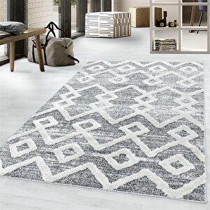 Oturma Odası Halısı, High-low Efektli, Gri Boho Halı, Kolay Bakım 60x110 cm