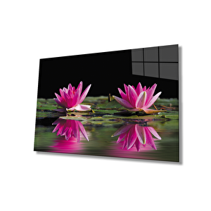 Pembe Lotus Çiçeği Cam Tablo 36x23 cm