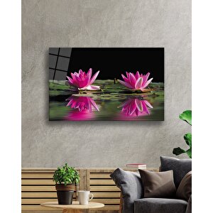 Pembe Lotus Çiçeği Cam Tablo 36x23 cm