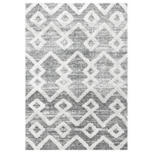 Oturma Odası Halısı, High-low Efektli, Gri Boho Halı, Kolay Bakım 280x370 cm