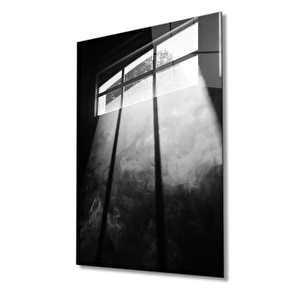 Siyah Beyaz Pencere Camtablo Window Picture Painting 36x23 cm