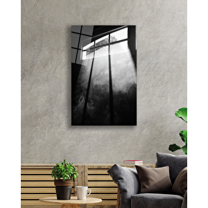 Siyah Beyaz Pencere Camtablo Window Picture Painting 36x23 cm