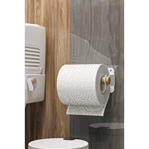 Ahşap Paslanmaz Çelik Modern Tuvalet Kağıdı Askısı Wc Rulo Kağıt Düzenleyici Beyaz