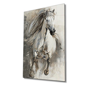 Beyaz Atcam Tablo, White Horse 36x23 cm