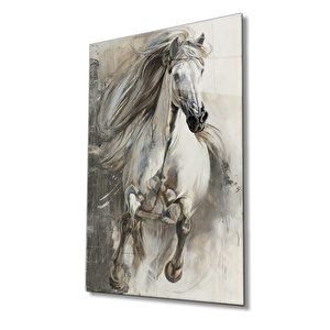 Beyaz Atcam Tablo, White Horse 50x70 cm