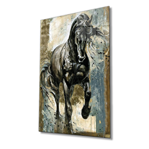 Siyah Atcam Tablo, Black Horse 36x23 cm