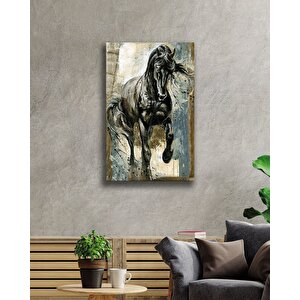 Siyah Atcam Tablo, Black Horse 36x23 cm