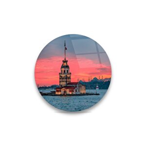 Kız Kulesi Yuvarlak Cam Tablo 30x30 cm