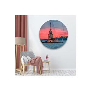 Kız Kulesi Yuvarlak Cam Tablo 30x30 cm