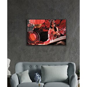 Kadınlar Kırmızı Hanfu Antik Elbise Cam Tablo 90x60 cm